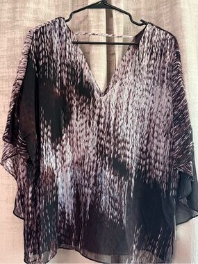 1.STATE Sheer V-Neck Blouse in Black and Mauve
